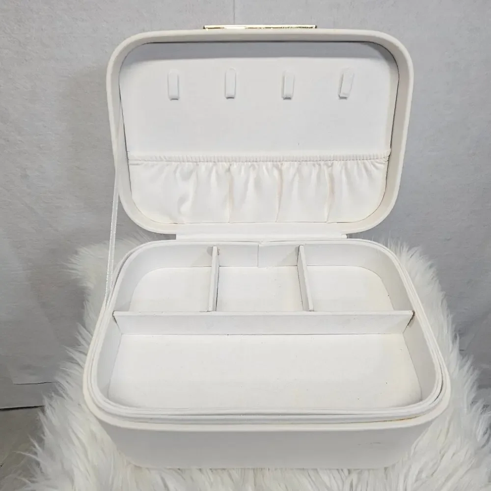 Target White Ivory Faux Leather Jewelry Box Organizer Case Gold Accent Display